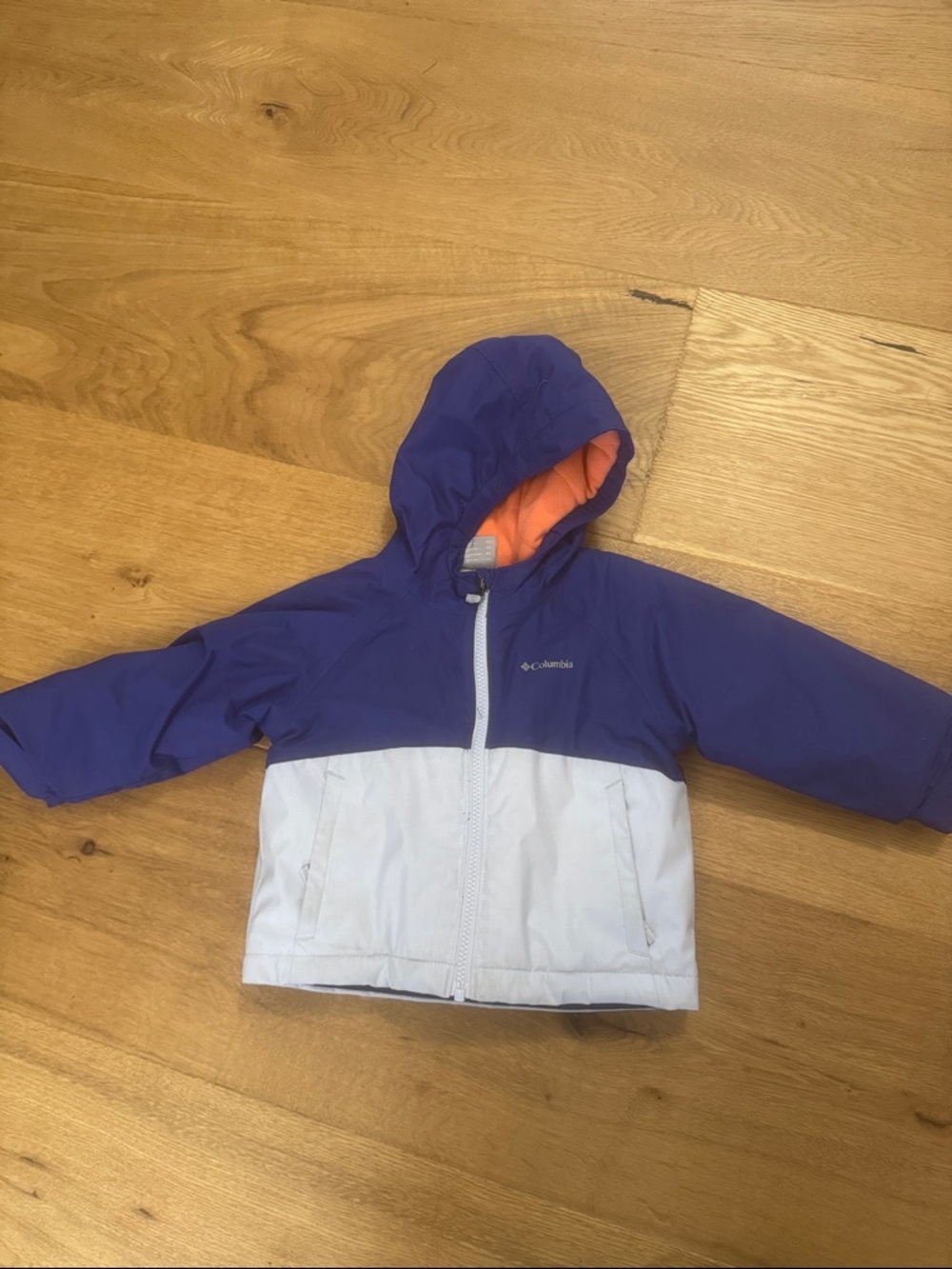 Columbia Toddler Hooded Colorblock Jacket - Purple, Light Gray & Orange Lining
